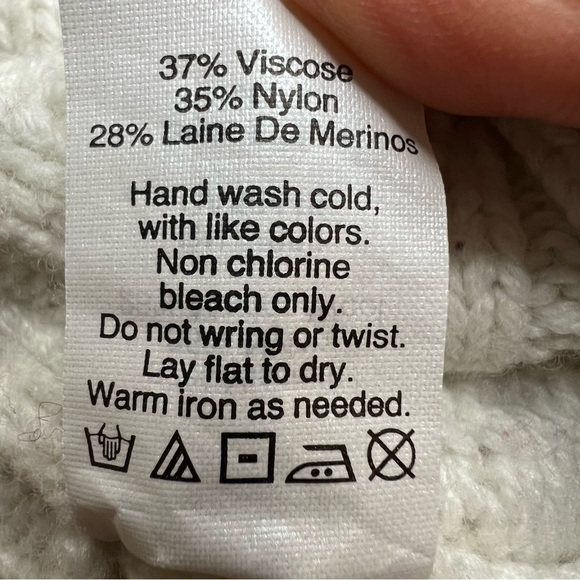 J Crew Pullover Knit Sweater Wool Blend Turtleneck Fisherman White Sz M Thick - Picture 8 of 10